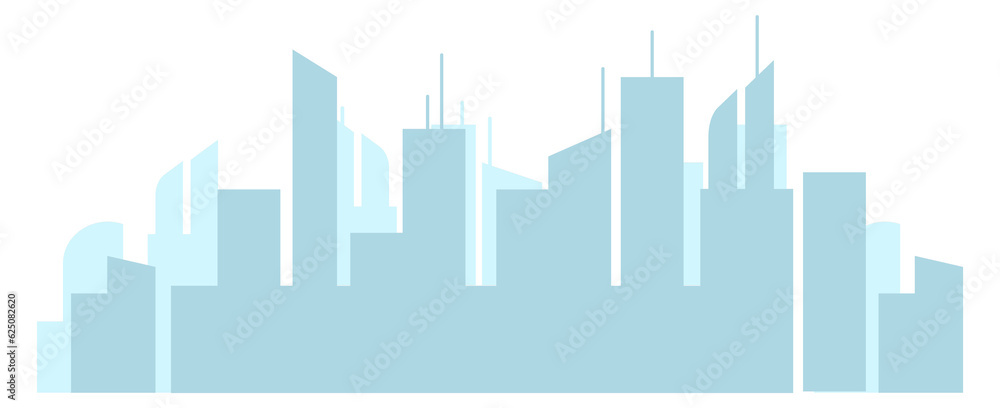 Blue city skyline. Urban high buildings silhouette