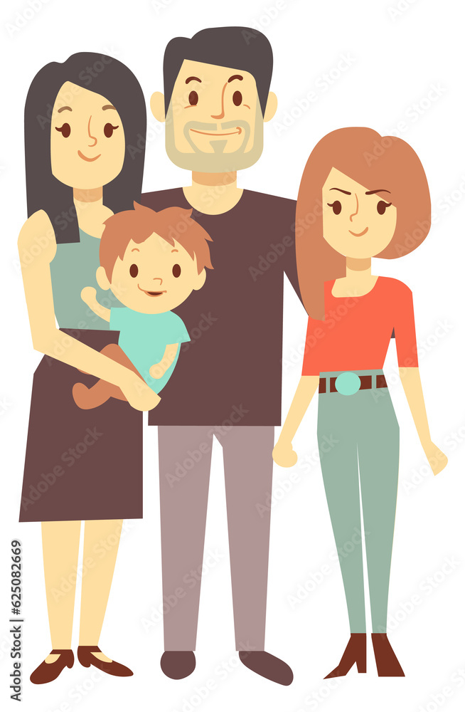Kids with parents portrait. Happy people standing together