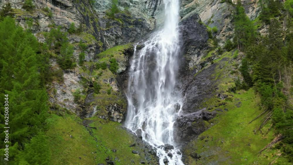 Jungfernsprung waterfall near Heiligenblut, Hohe Tauern National Park, Austria, Europe. Drone aerial footage. Jungfernsprung waterfall near Heiligenblut, Hohe Tauern National Park, Austria, Europe. Drone aerial footage.