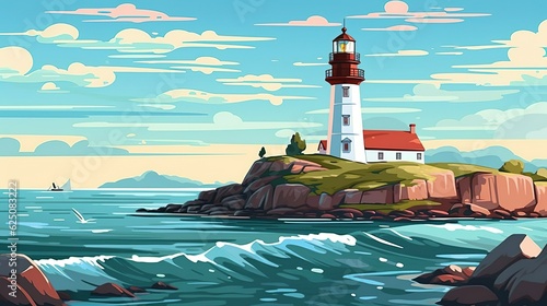 Abstract background lighthouses. The essence of serenity and navigation with an illustrated background featuring a lighthouse in harmony with nature. Generative AI. photo
