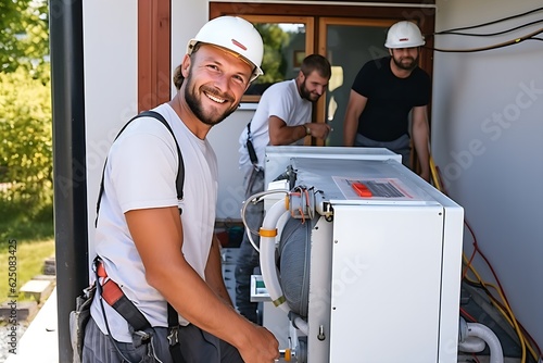 Skilled Craftsman: Professional Heating Installer Installing and Testing a Heat Pump, Generative AI