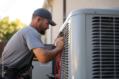 Skilled Craftsman: Professional Heating Installer Installing and Testing a Heat Pump, Generative AI