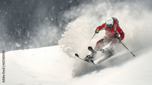 Freestyle skier photo realistic illustration - Generative AI.