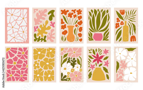 Modern floral posters with flowers. Abstract art. 