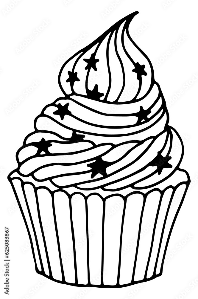 Sweet holiday cupcake with cream swirl. Dessert doodle Sweet holiday cupcake with cream swirl. Dessert doodle