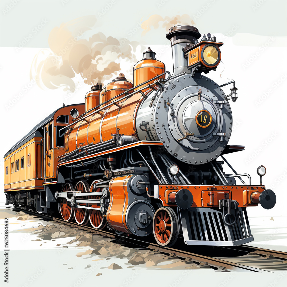 Obraz premium 2d perspective illustration of an old locomotive moving towards its destination. Vintage and retro design.