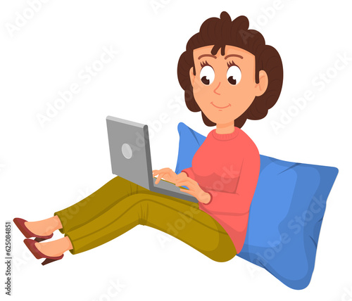 Woman working from home. Cartoon remote work
