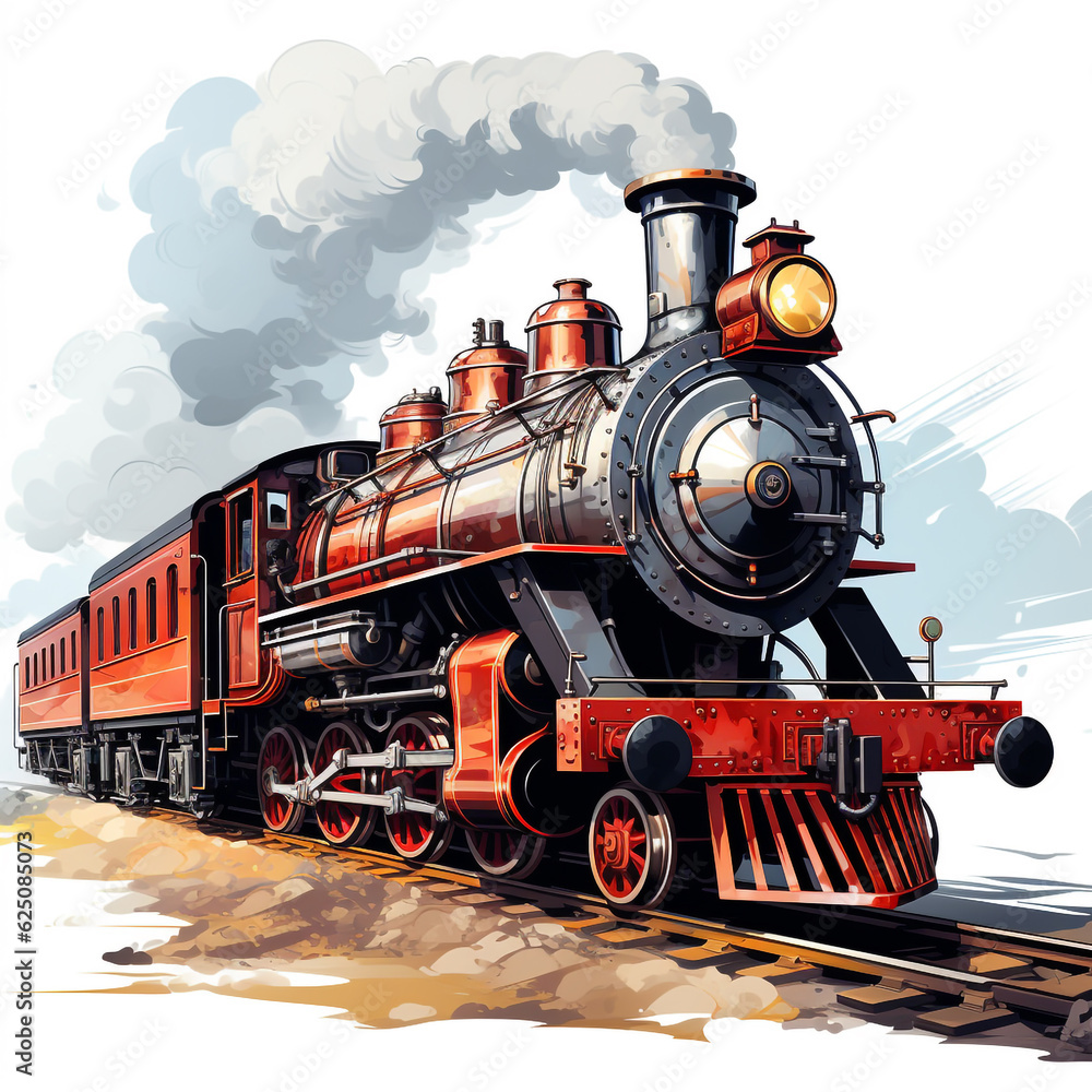 Obraz premium 2d perspective illustration of an old locomotive moving towards its destination. Vintage and retro design.