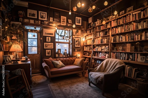 Cozy Bookstore: Filled Shelves, Comfortable Nooks, and a Tranquil Ambiance, generative AI