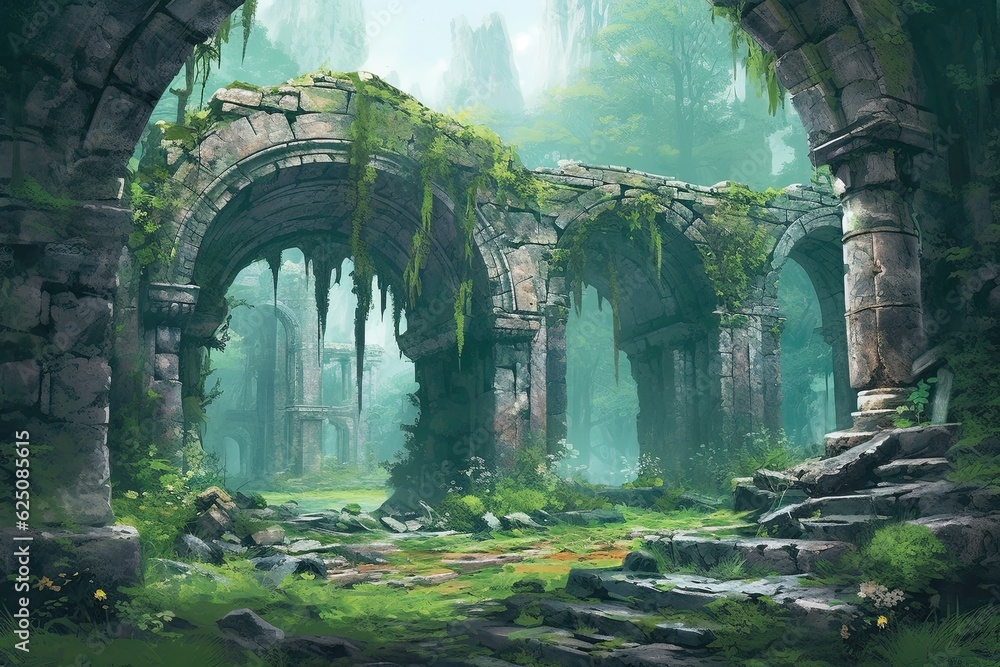 Uncovering the Enigmatic Charms: Exploring Mystical Ancient Ruins Amidst Weathered Stone Structures and Overgrown Foliage, generative AI Uncovering the Enigmatic Charms: Exploring Mystical Ancient Ruins Amidst Weathered Stone Structures and Overgrown Foliage, generative AI