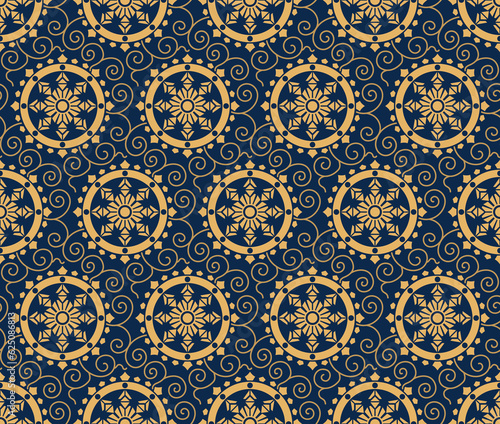 Japanese Luxury Flower Circle Motif Vector Seamless Pattern