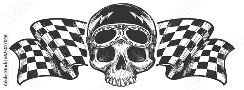 Racer skull on finish flag. Dangerous race sketch