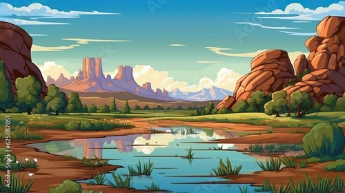 Abstract background national park. Creating of a captivating background with an illustration of a scenic national park with river. Generative AI.