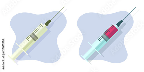 Syringe needle inject icon vector flat graphic illustration, medical hypodermic with blood clipart image, vaccine dose photo