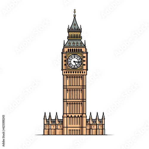 Big Ben hand-drawn comic illustration. Big Ben. Vector doodle style cartoon illustration