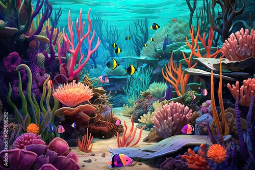 Vibrant Colors and Diverse Marine Life  Exploring an Enchanting Underwater Coral Reef  generative AI