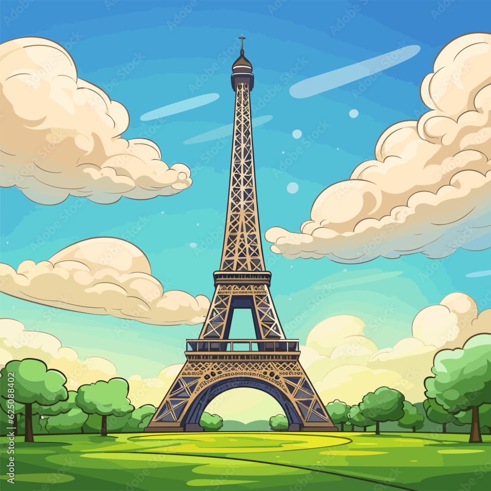 Eiffel tower handdrawn comic illustration. Eiffel tower. Vector doodle
