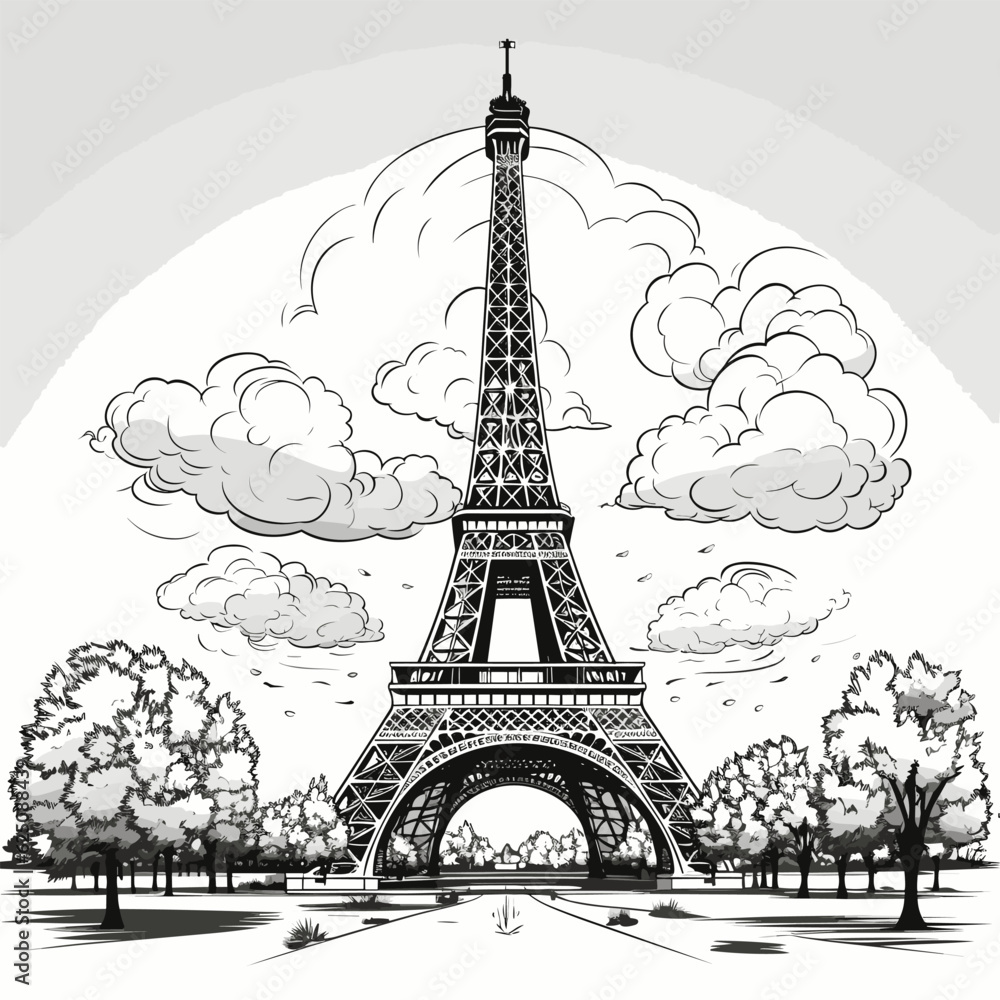 Fototapeta premium Eiffel tower hand-drawn comic illustration. Eiffel tower. Vector doodle style cartoon illustration