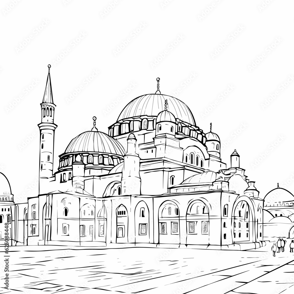 Hagia Sophia hand-drawn comic illustration. Hagia Sophia. Vector doodle style cartoon illustration