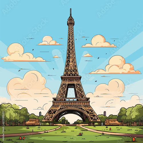 Eiffel tower hand-drawn comic illustration. Eiffel tower. Vector doodle style cartoon illustration