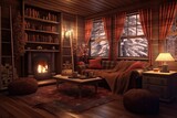 Cozy Cabin Retreat: Warmth, Comfort, and Relaxation with a Crackling Fireplace and Cozy Blankets, generative AI