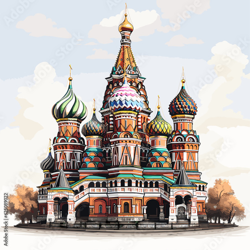 Saint Basil's Cathedral hand-drawn comic illustration. Cathedral of Vasily the Blessed. Vector doodle style cartoon illustration