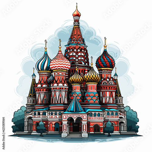 Saint Basil's Cathedral hand-drawn comic illustration. Cathedral of Vasily the Blessed. Vector doodle style cartoon illustration