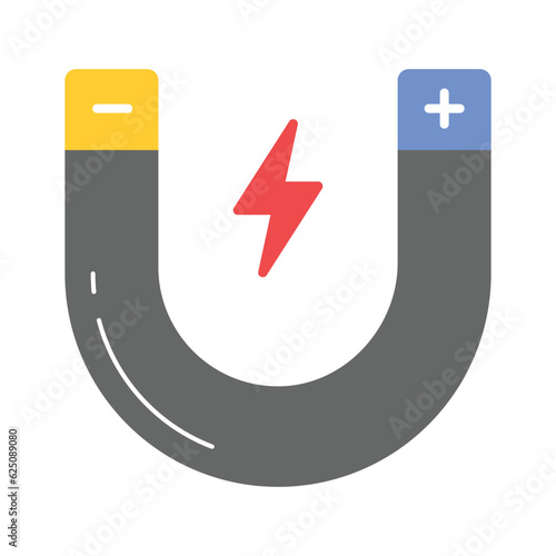 Physics magnet icon in flat style, scalable vector of attraction