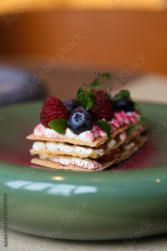 Traditional layered dessert with berries