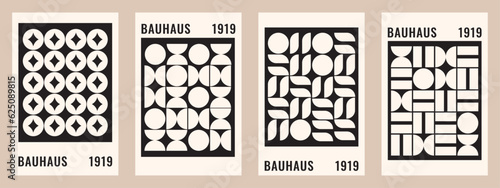 A set of simple geometric posters in the Bauhaus style. Vector illustrations in a minimalistic style. Modern interior design.