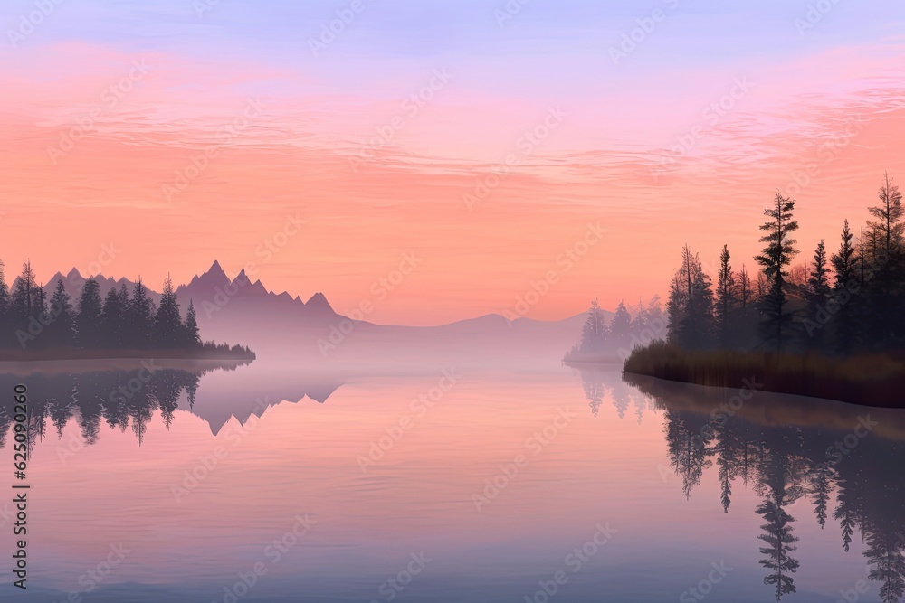 Tranquil Reflections: Capturing Nature's Serenity with a Peaceful Lake at Dawn and Calm Waters, generative AI