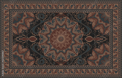 Colorful ornamental vector design for rug, tapis, yoga mat. Geometric ethnic clipart. Arabian ornamental carpet with decorative elements.Persian carpet