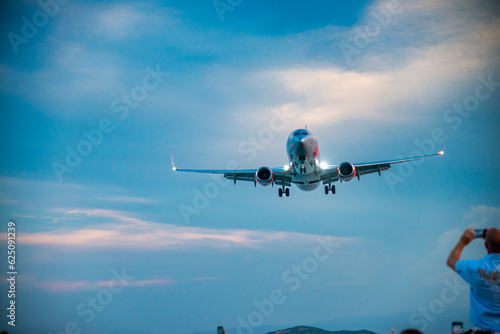 Airplane arriving at Skiathos airport