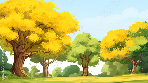 Hand drawn cartoon autumn ginkgo tree illustration material 