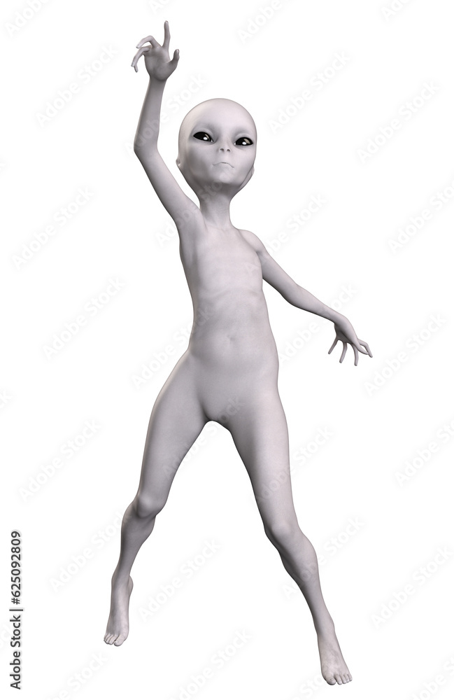 Grey alien on transparent background, 3d render Grey alien on transparent background, 3d render