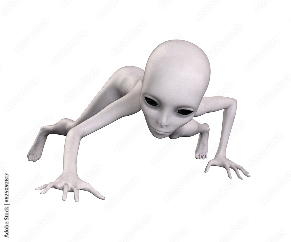 Grey alien on transparent background, 3d render Grey alien on transparent background, 3d render