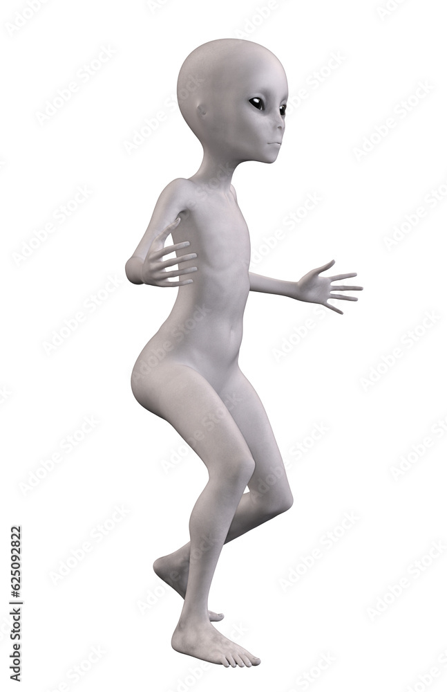 Grey alien on transparent background, 3d render Grey alien on transparent background, 3d render