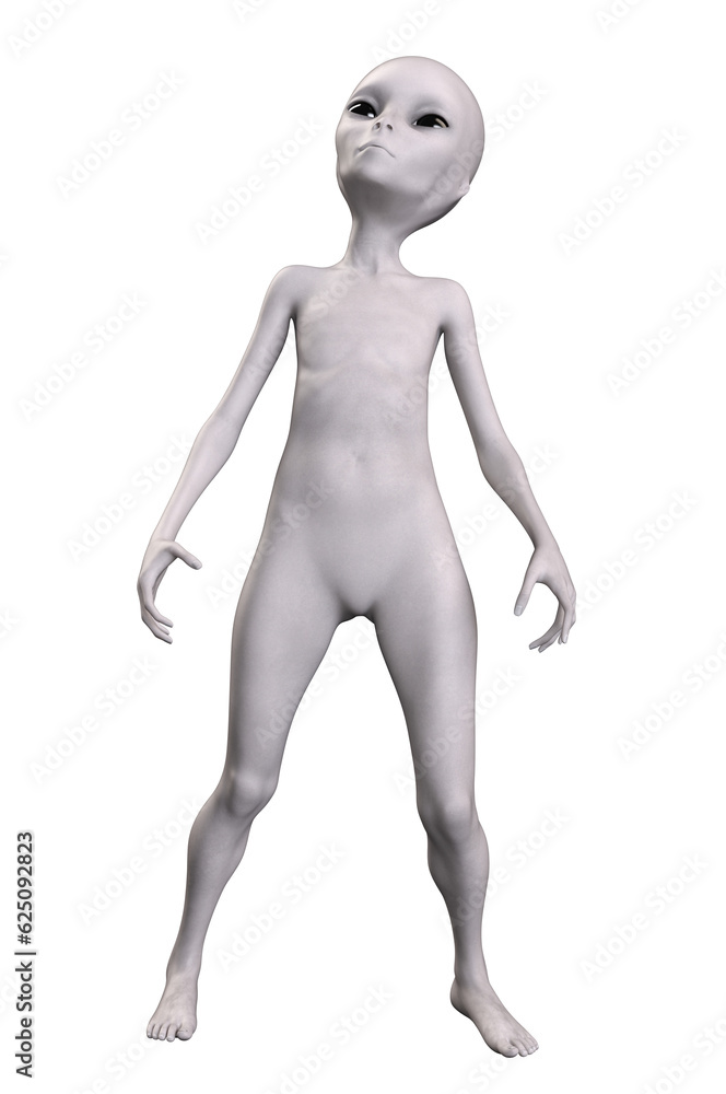 Grey alien on transparent background, 3d render Grey alien on transparent background, 3d render