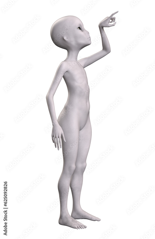 Grey alien on transparent background, 3d render Grey alien on transparent background, 3d render