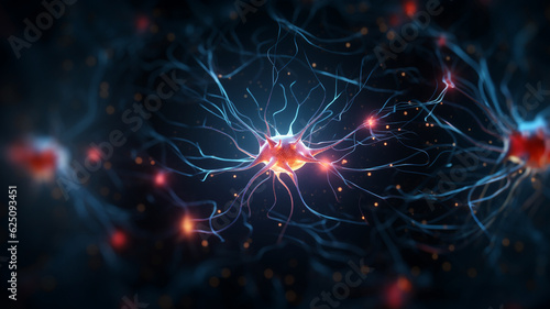 Artificial neural network. Computer intelligence based on the nerve cells of the human brain. 3D illustration © Arif