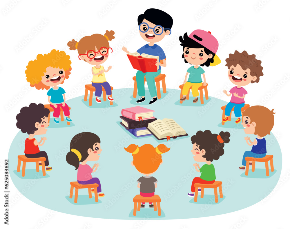 Kids Sitting In Circle And Reading Book Kids Sitting In Circle And Reading Book