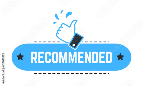 Recommended sign with thumb up, approval banner