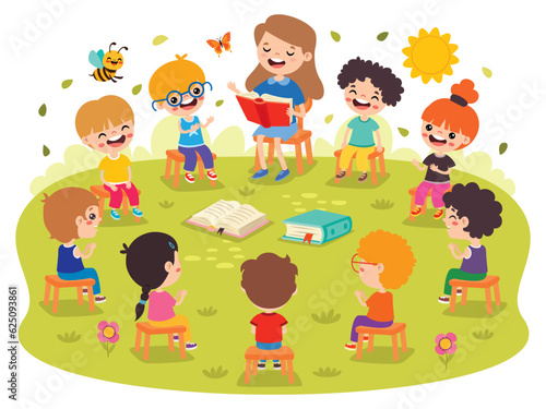 Kids And Teacher At Kindergarten