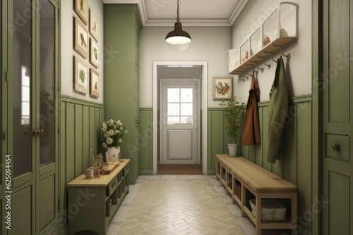 Modern mudroom interior  entrance hall in house  home storage space. Generative AI