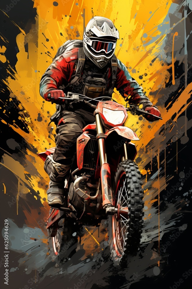 Colorful Dirt Bike Racer With Grunge Background