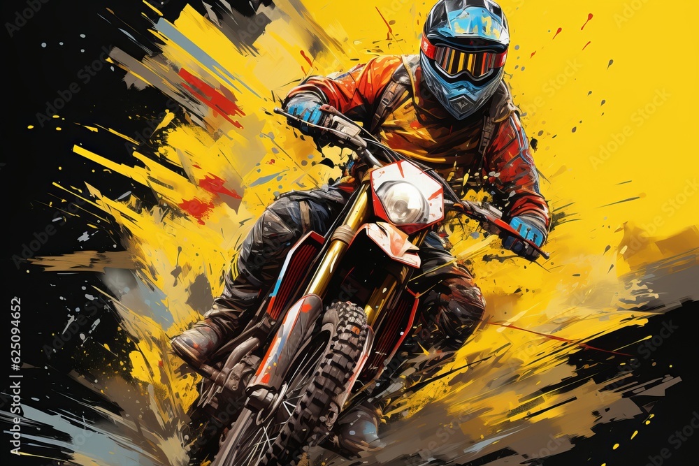 Colorful Dirt Bike Racer With Grunge Background Colorful Dirt Bike Racer With Grunge Background