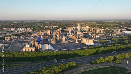 Aerial drone video of flying over Chemelot, a large industrial complex for the chemical industry in the Dutch province of Limburg, between Stein and Geleen. photo