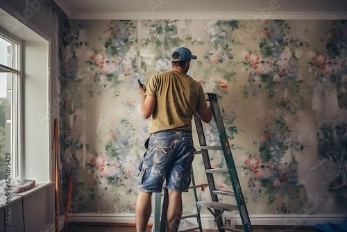 Wallpaper Mural Craftsmanship in Action: Wallpaper Installer at Work, Generative AI Torontodigital.ca