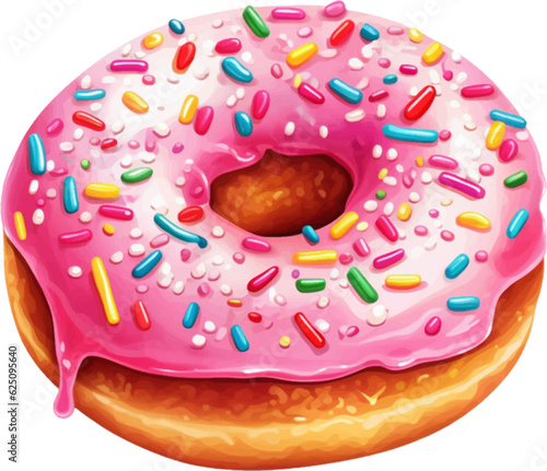 Sweet donut illustration with decoration sprinkles on white background.