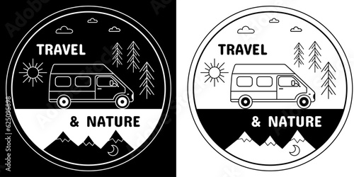 Travel camper. Camper life. Logo, sticker, label.